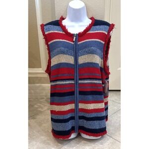 NWT Breckenridge Red Blue Beige Full Zip Wool Blend Sweater Vest Sz XL Nautical